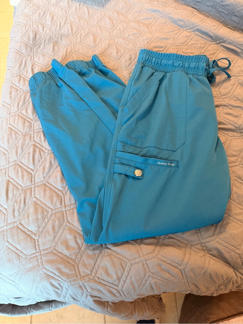 healing hands Women  Skinny Scrub Pants with Utility Pockets in Caribbean blue
